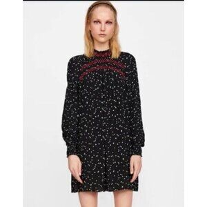 Zara Basic Jumper Sz S Women’s Black w/ Red Stitching & Star Print Romper